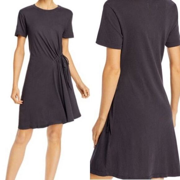 Current / Elliott T Shirt Dress Sz 2‎ The Poppy Jersey Knit Black Ruching Mini - Picture 1 of 11